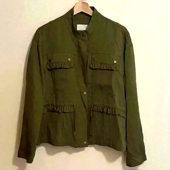 Anthropologie Oversized Green Utility Ruffle Jacket Size Small Medium - Picture 7 of 15